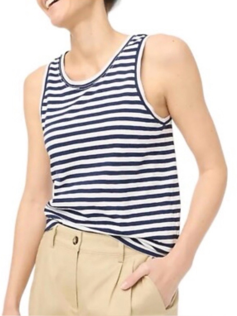 J.Crew striped girlfriend tank navy blue white size medium
Style No. BY944
